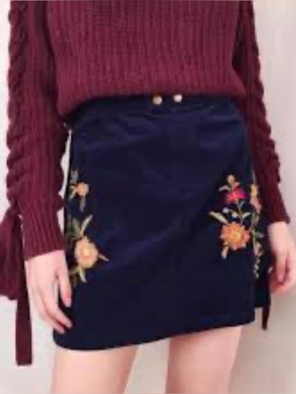 Mossimo Navy Corduroy Embroidered Flower Skirt Size 12